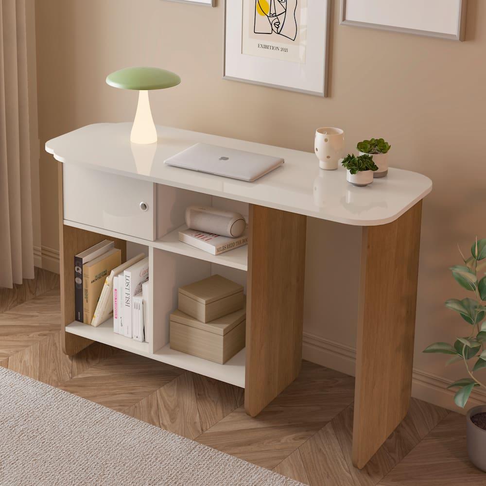 Escrivaninha Artely Nomad Tampo Rotativo Porta de Correr 4 Nichos Off White Cinamomo - 1