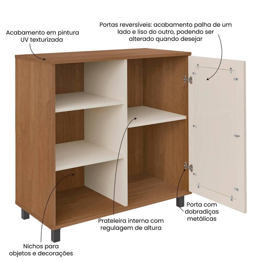 Buffet Artely Móveis Charlote 80x80cm 1 Porta Reversível 3 Nichos Cinamomo Off White - 9