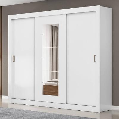 Guarda-Roupa Casal Maxel Residence 208x185x47cm 3 Portas de Correr 4 Gavetas Espelho