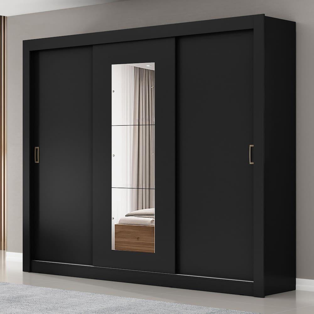Guarda-Roupa Casal Maxel Residence 208x185x47cm 3 Portas de Correr 4 Gavetas Espelho - 1