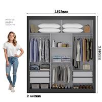 Guarda-Roupa Casal Maxel Residence 208x185x47cm 3 Portas de Correr 4 Gavetas Espelho - 7