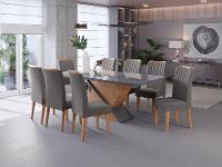 Conjunto Mesa de Jantar Viero Atlantis 200x90cm 8 Cadeiras Estofadas Tampo de Vidro Revestimento em Veludo - 1