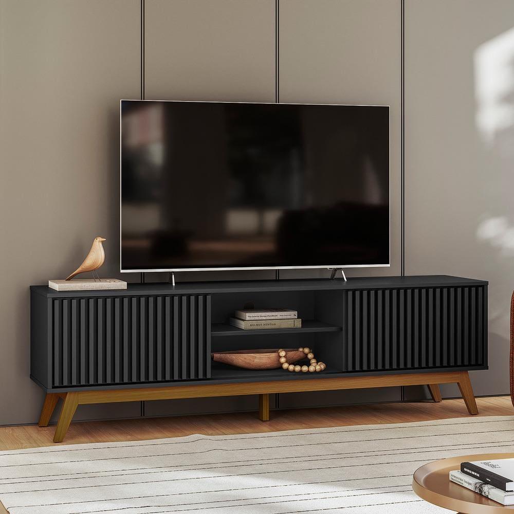 Rack Olivar Fox 180 Ripado Para TV até 65” Porta Deslizante 2 Portas 4 Nichos - 1