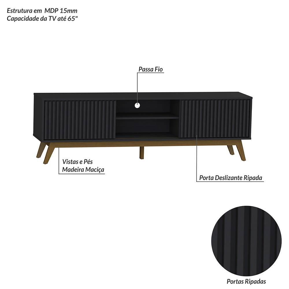 Rack Olivar Fox 180 Ripado Para TV até 65” Porta Deslizante 2 Portas 4 Nichos - 5