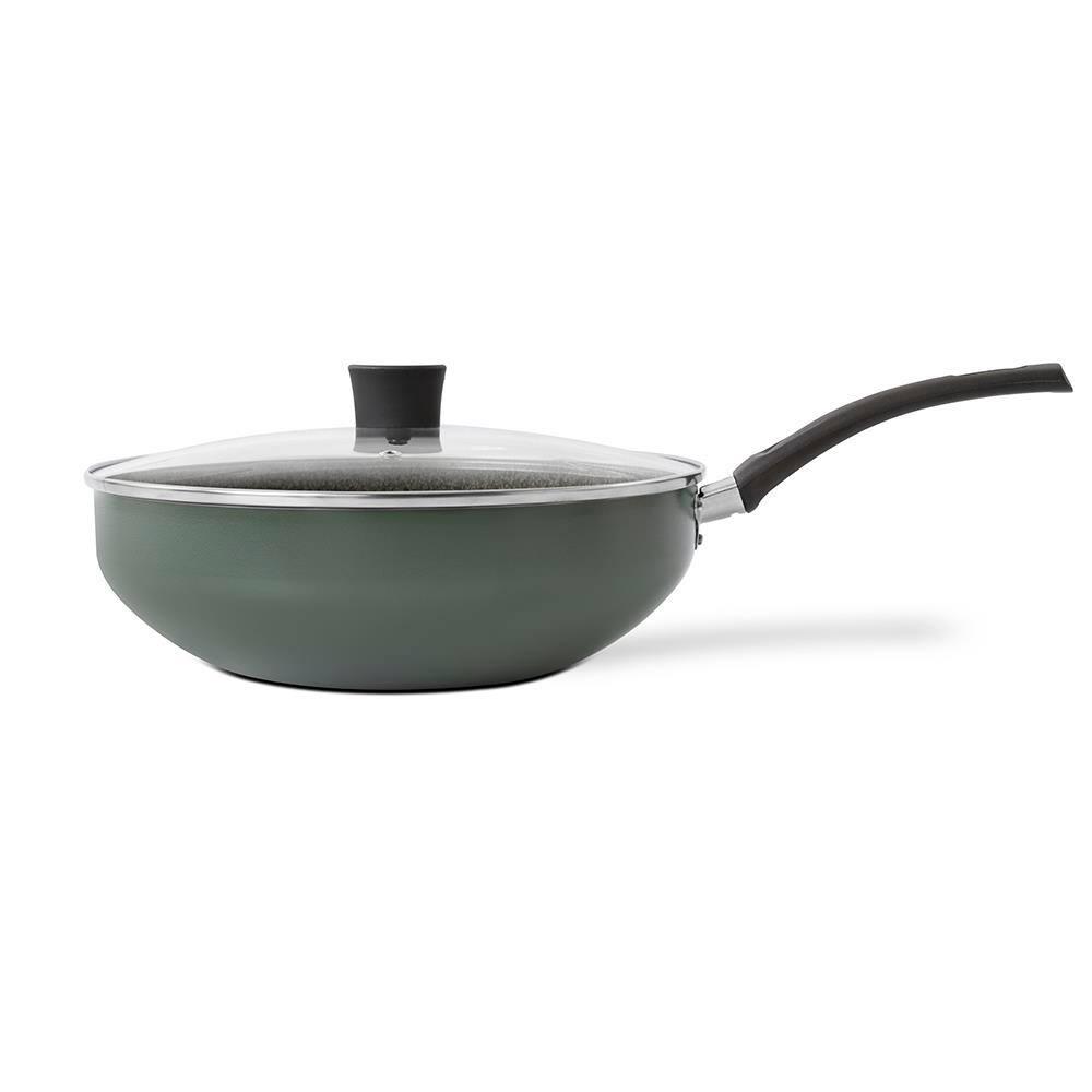 Frigideira Wok Multiflon Ekó 28cm Com Tampa de Vidro Antiaderente 4,3L Verde - 2