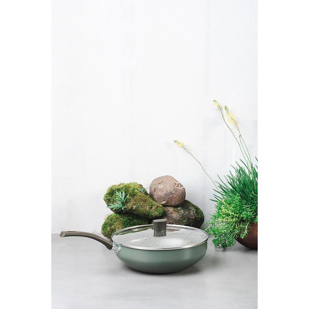 Frigideira Wok Multiflon Ekó 28cm Com Tampa de Vidro Antiaderente 4,3L Verde - 4