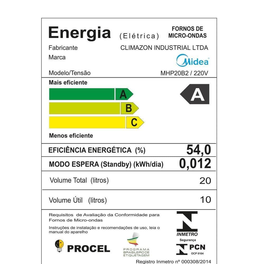Micro-ondas Midea MHP20B MasterCook 20L 1050W Painel Touch Branco - 8