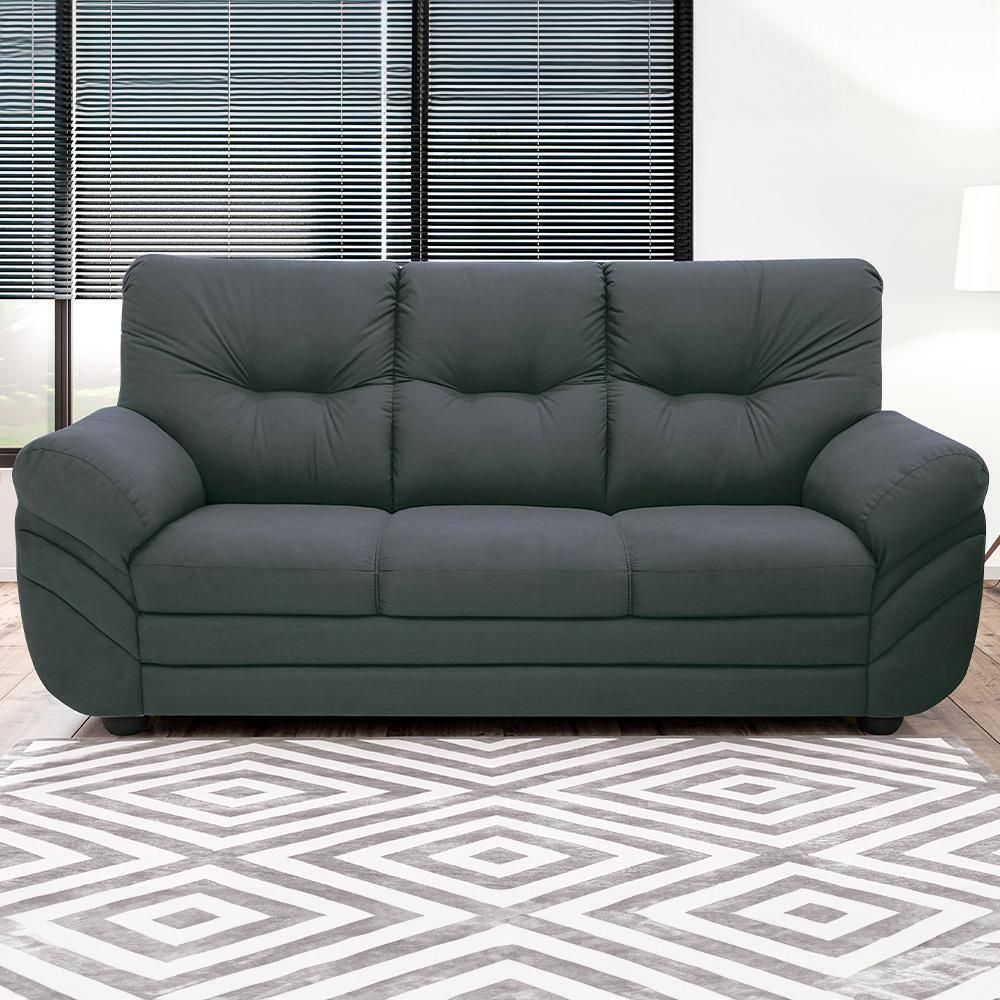 Sofá 3 Lugares Linoforte Francis com Almofadas Fixas e Revestimento em Suede 202 cm de Largura - 1