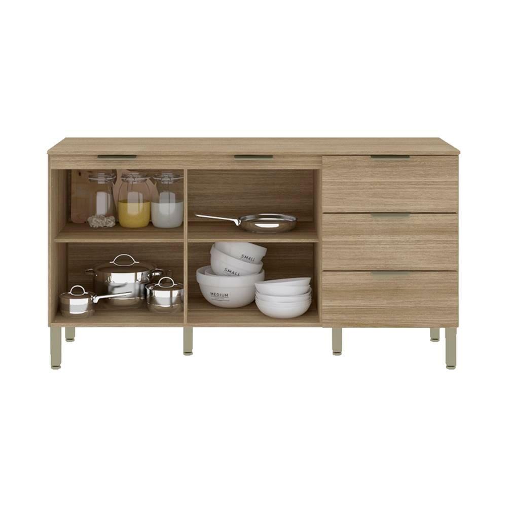 Balcão Kits Paraná 1600 Glam 2 Portas 3 Gavetas Painel Ripado Freijó Vanilla - 3