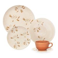 Aparelho de Jantar Oxford Unni Orquídea 20 Peças Cerâmica Marrom e Off White - 1