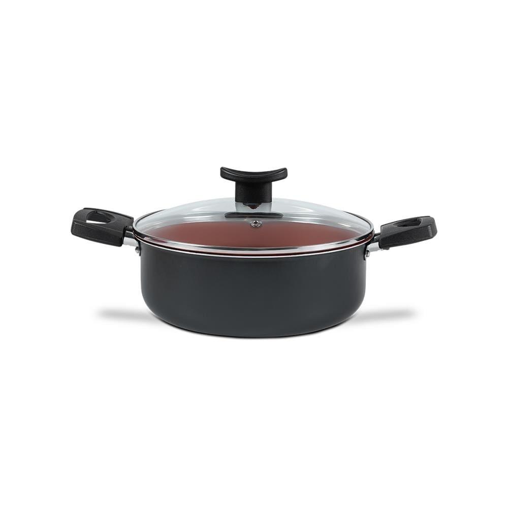 Caçarola Brinox Topázio 22cm 3,45L Antiaderente Pro-Flon Tampa Vidro Cinza Range - 1