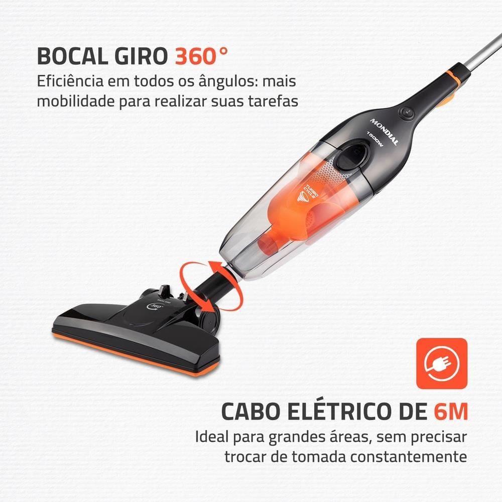 Aspirador Vertical Mondial AP40B 2 em 1 1500W Filtro Ciclone Lavável Preto e Laranja - 5