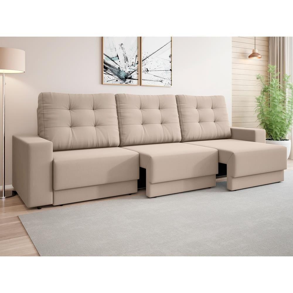 Sofá Retrátil 4 Lugares DDS Boston 230cm Velosuede Encosto Reclinável Braço Removível - 1