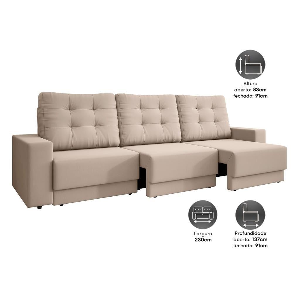Sofá Retrátil 4 Lugares DDS Boston 230cm Velosuede Encosto Reclinável Braço Removível - 2