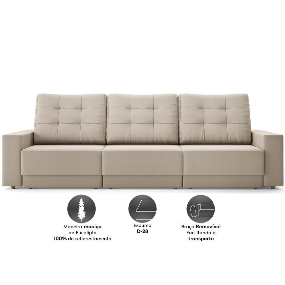 Sofá Retrátil 4 Lugares DDS Boston 230cm Velosuede Encosto Reclinável Braço Removível - 3
