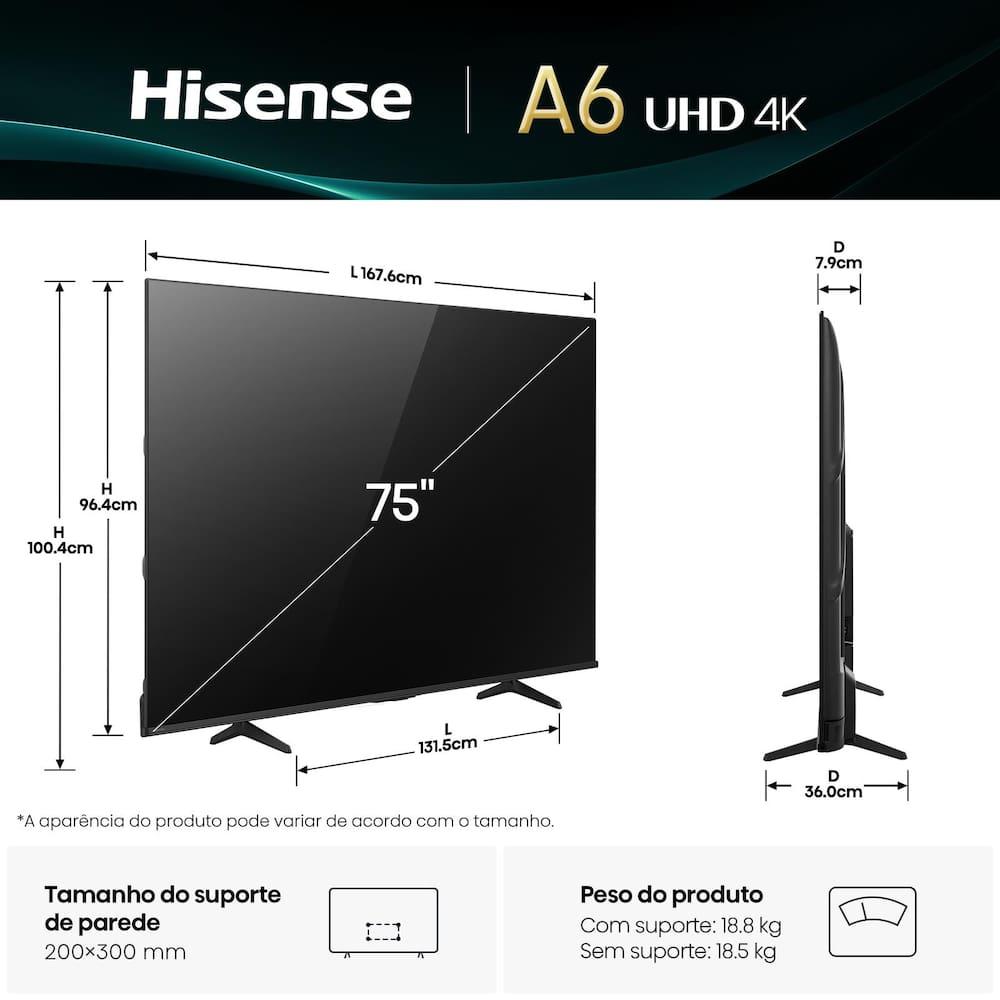 Smart TV 75” 4K Hisense 75A6NV DLED DTS VirtualX Vidaa U9 Preto - 8