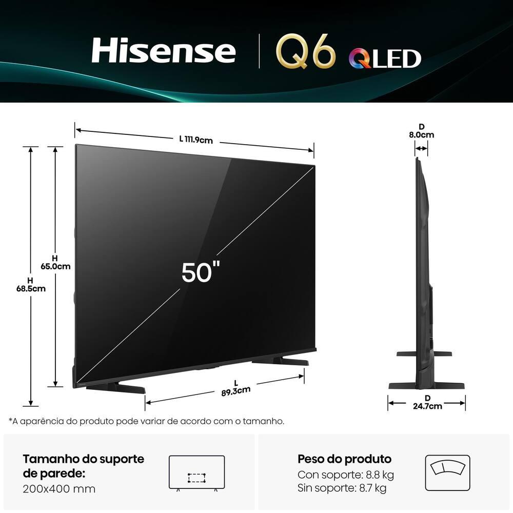Smart TV 50” 4K Hisense 50Q6QV QLED HDR10 Dolby Atmos Vidaa U9 Preto - 8