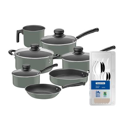 Conjunto de Panelas 7 Peças Tramontina Versalhes Starflon Max Verde + Faqueiro 12 Peças Tramontina Leme Cinza