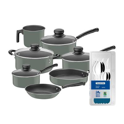 Conjunto de Panelas 7 Peças Tramontina Versalhes Starflon Max Verde + Faqueiro 12 Peças Tramontina Leme Azul