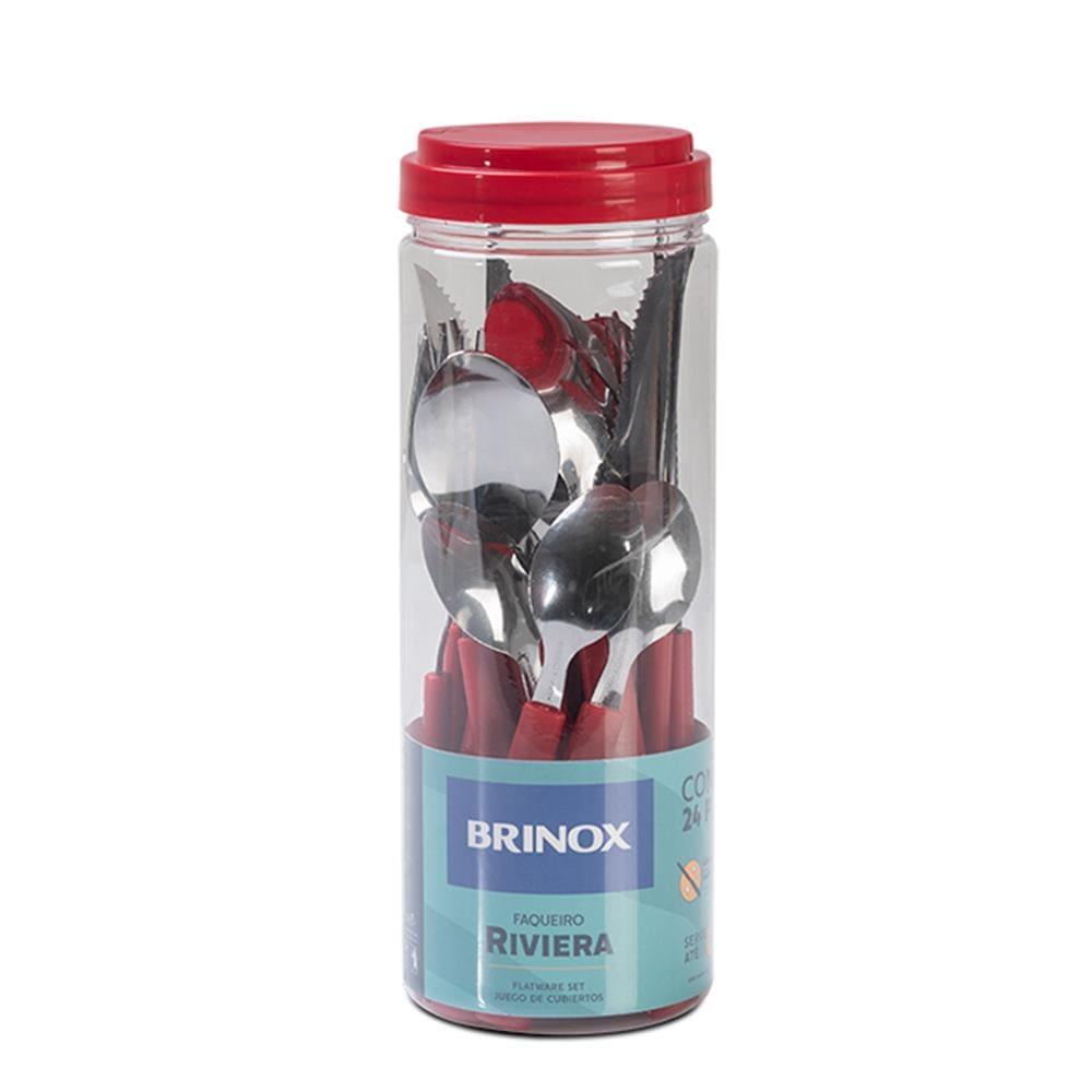 Faqueiro Brinox Riviera 24 Peças Aço Inox Cabo Ergonômico Pote Multifuncional Vermelho - 1