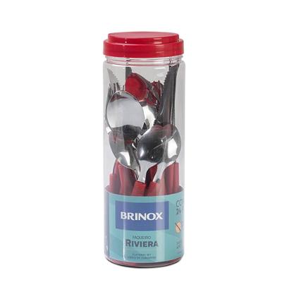 Faqueiro Brinox Riviera 24 Peças Aço Inox Cabo Ergonômico Pote Multifuncional Vermelho