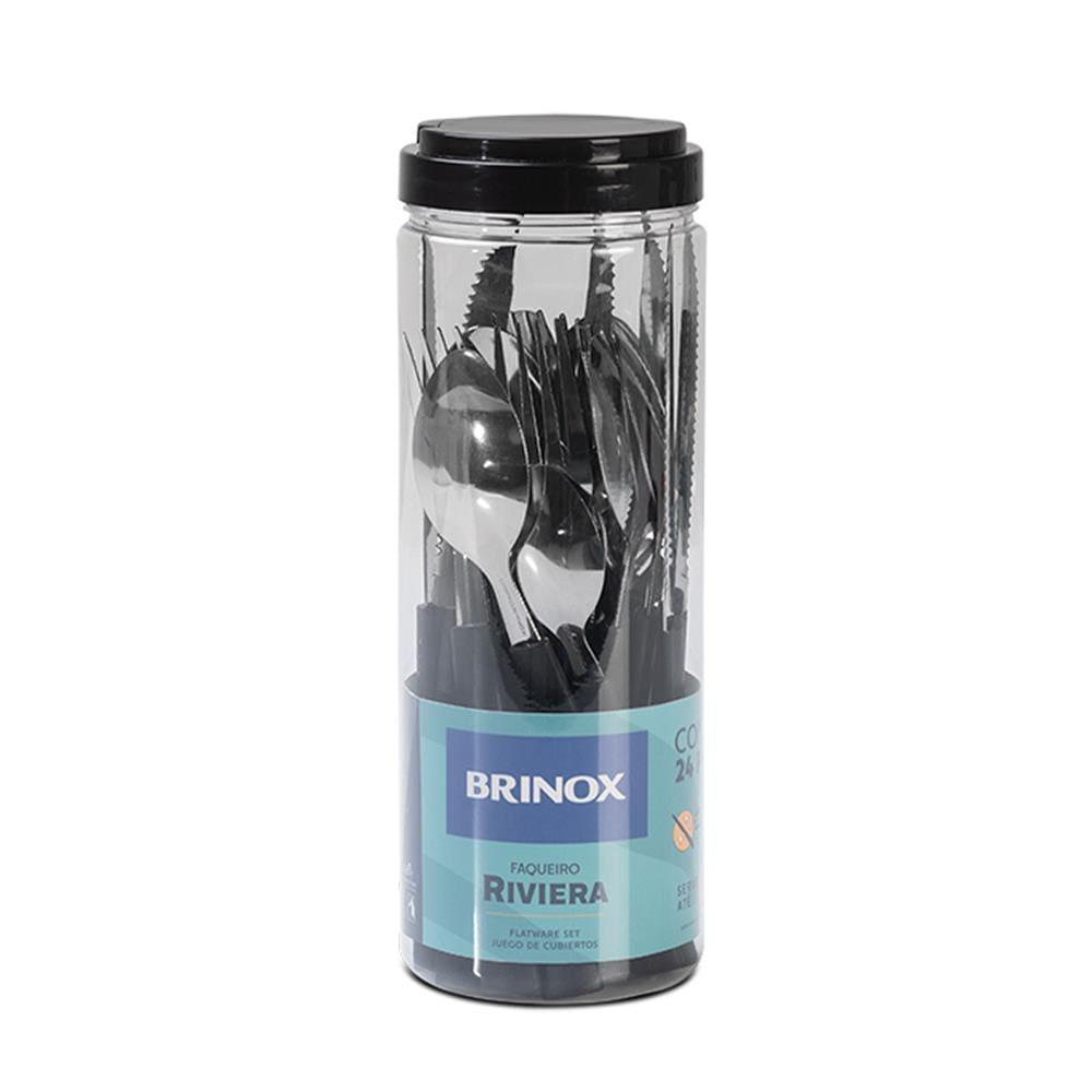 Faqueiro Brinox Riviera 24 Peças Aço Inox Cabo Ergonômico Pote Multifuncional Preto - 1