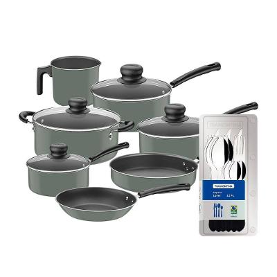 Conjunto de Panelas 7 Peças Tramontina Versalhes Starflon Max Verde + Faqueiro 12 Peças Tramontina Leme Preto