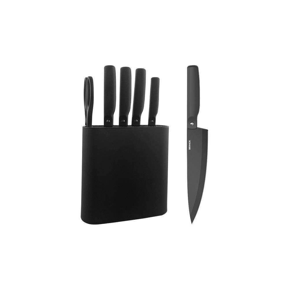 Jogo de Facas Brinox Action 6 Peças com Cepo Soft-Touch Aço Inox Preto - 1