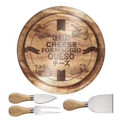 Conjunto para Queijo com Tábua de Decoração Euro Home Madeira/Vidro/Inox - 4 Peças