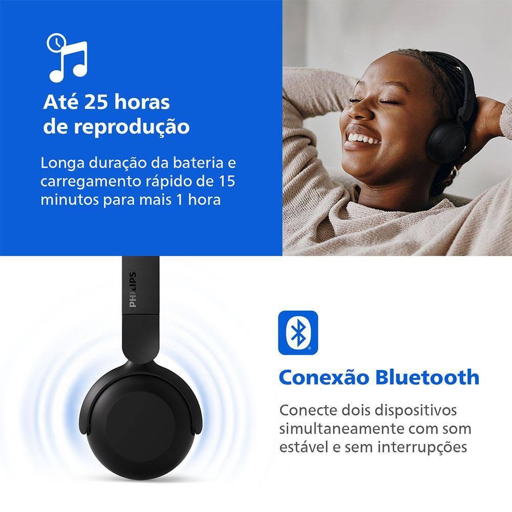 Fone de Ouvido Philips TAH2209BK/00 Headphone Bluetooth 25h Bateria Dobrável Preto - 11