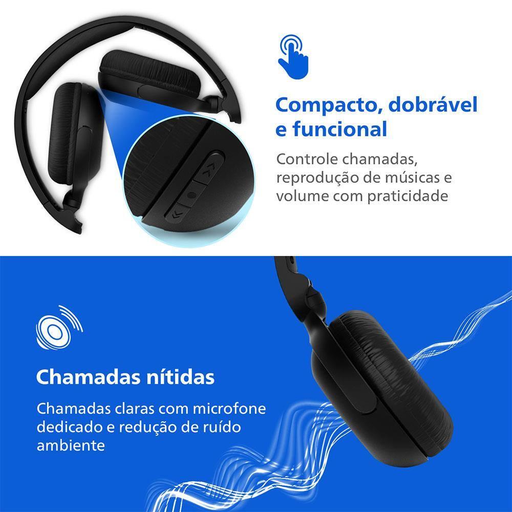 Fone de Ouvido Philips TAH2209BK/00 Headphone Bluetooth 25h Bateria Dobrável Preto - 12
