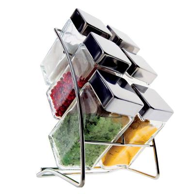 Porta Condimentos Euro Home Square 6 Peças – Cromado/Transparente