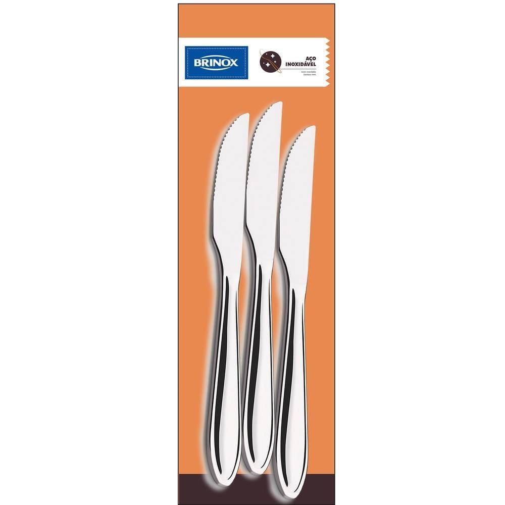 Conjunto de Facas de Churrasco Brinox Lyon Aço Inox 3 Peças Aço Inox Polido com Friso - 1