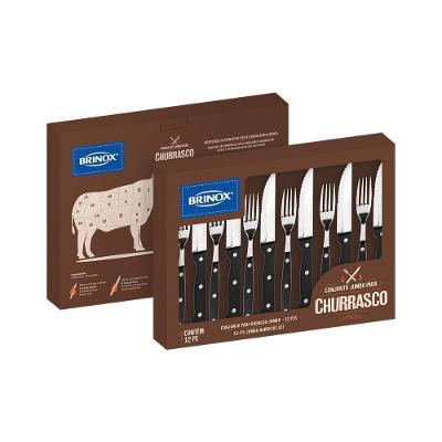 Conjunto de Talheres para Churrasco Brinox Jumbo 12 Peças Aço Inox Cabo ABS Preto