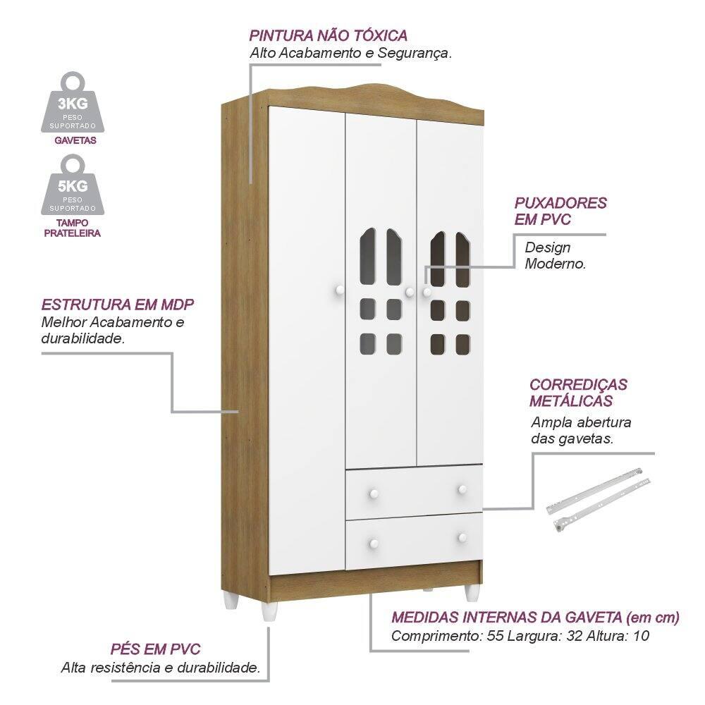 Quarto de Bebê Completo Carolina Baby com Berço Mini-Cama Mirelle Cômoda Eloá e Guarda-Roupa Eloá - 4