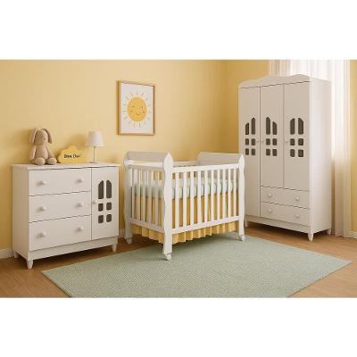 Quarto de Bebê Completo Carolina Baby com Berço Mini-Cama Mirelle Cômoda Eloá e Guarda-Roupa Eloá