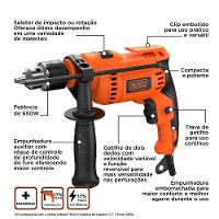 Furadeira de Impacto Black+Decker BED713650 1/2” 650W Empunhadura Ergonômica Gatilho Anatômico Laranja e Preta