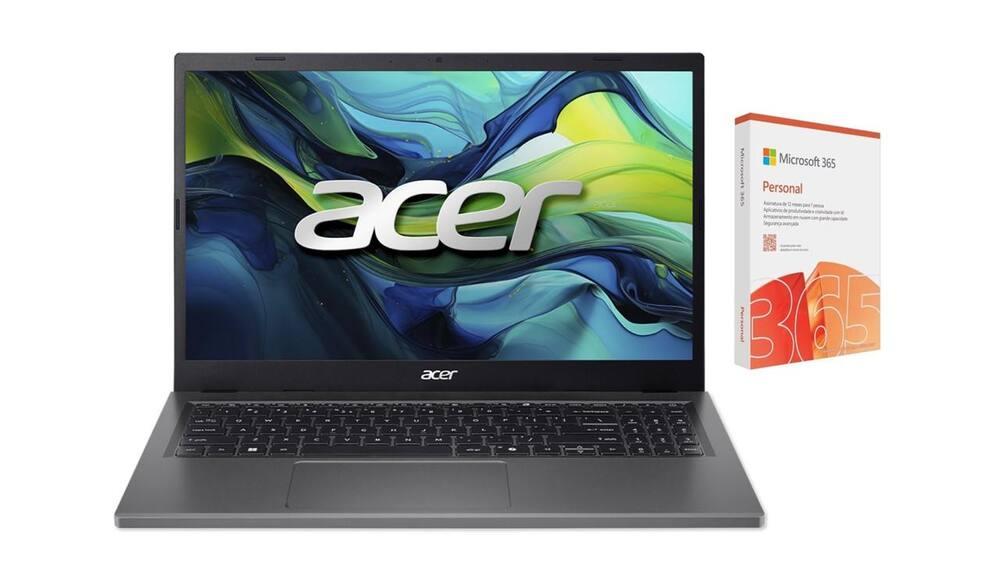 Notebook 15,3" Acer Aspire Go AG15-51P-39MU Windows 11 Intel Core i3-1305U 8GB RAM 256GB SSD Cinza Aço + Microsoft 365 Personal - 1