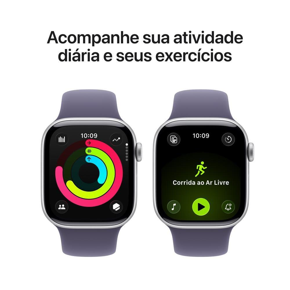 Apple Watch Series 11 GPS+ Cellular 42mm Prateada Pulseira P/M Esportiva Roxo-Névoa - 4