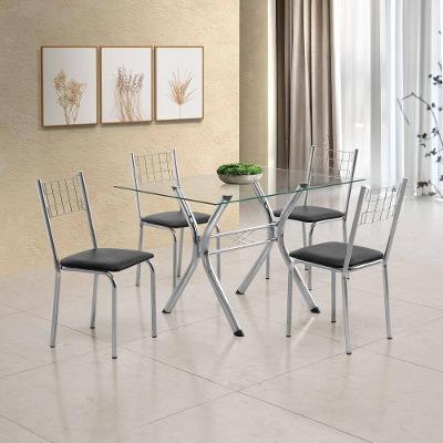 Conjunto Sala de Jantar Aço Nobre Mesa Montana Tampo de Vidro 120x80cm 4 Cadeiras Íris Aço Cromado