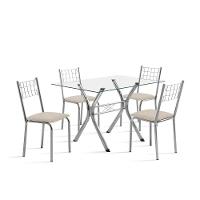 Conjunto Sala de Jantar Aço Nobre Mesa Montana Tampo de Vidro 120x80cm 4 Cadeiras Íris Aço Cromado - 2