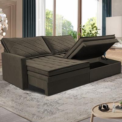Sofá 3 Lugares Cama InBox Marselha II Retrátil/Reclinável com Baú Revestimento Suede Velusoft - 160cm de Largura