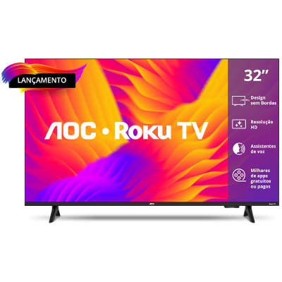 Smart TV 32" HD AOC 32S5155/78G Roku TV Wi-Fi Dolby Audio Preta
