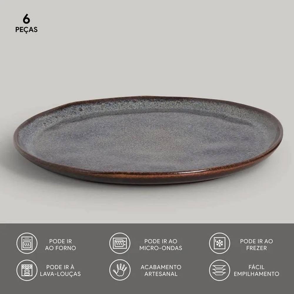 Conjunto de Pratos Rasos Porto Brasil Bio Titanium Azul Escuro 29cm - 6 Peças - 3