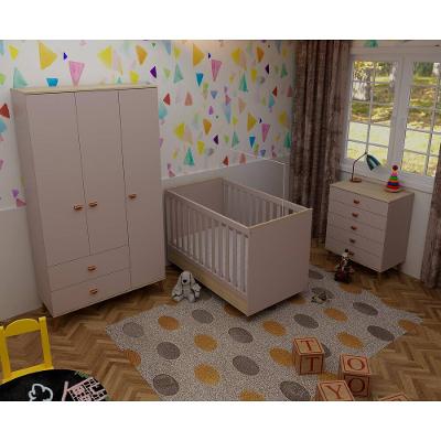 Quarto Infantil Completo Bartira Ternura Guarda-Roupa 3 Portas 2 Gavetas Cômoda 5 Gavetas Berço 2 em 1