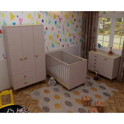 Quarto Infantil Completo Bartira Ternura Guarda-Roupa 3 Portas Cômoda 5 Gavetas Berço 2 em 1