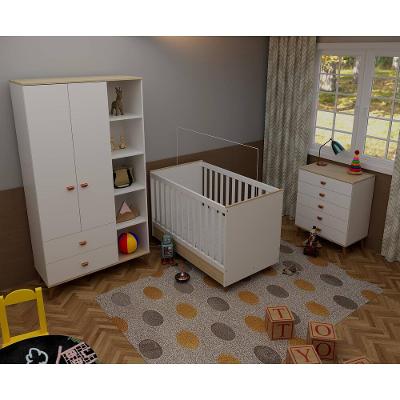 Quarto Infantil Completo Bartira Ternura Guarda-Roupa 2 Portas Cômoda 5 Gavetas Berço Conversível