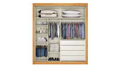 Armário Zurique Solteiro Europa 2 Portas Correr Peroba/Off White 4 Gavetas Telescópicas