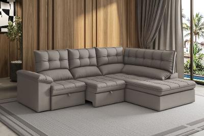 Sofá de Canto Luizzi Capri Slim 2.90m Estrutura Madeira Maciça Espuma D28