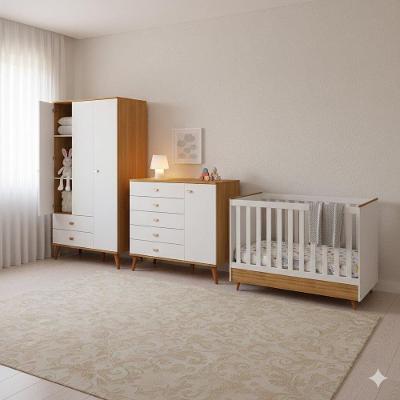 Conjunto Infantil Ternura Bartira com Berço 2 em 1, Guarda-Roupa, Cômoda e Colchão Herval